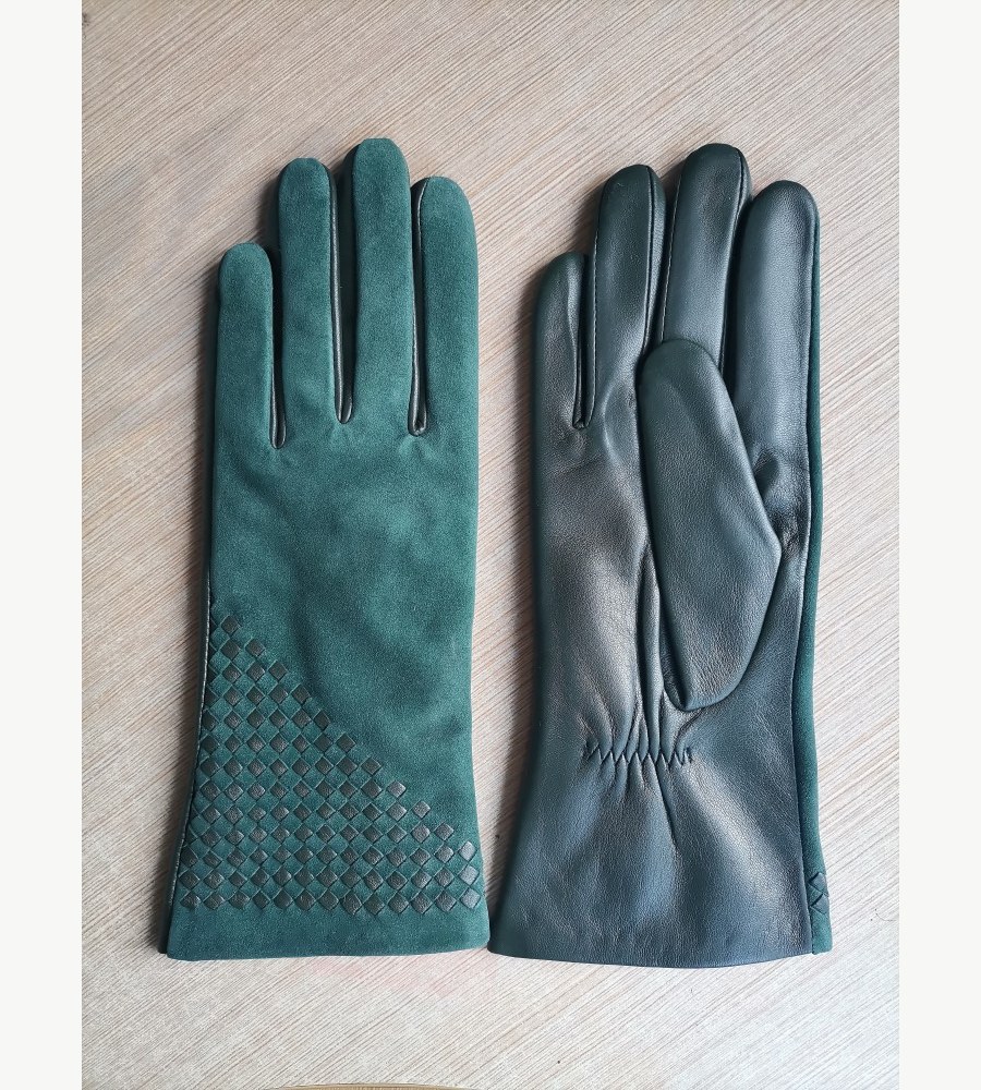 Blue custom leather gloves with textured palm detail